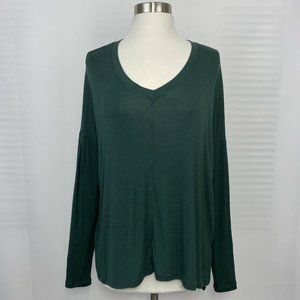 CAbi  #3416 Small Top Tunic Long Sleeves Hi Low Hem Green Rayon #Q
